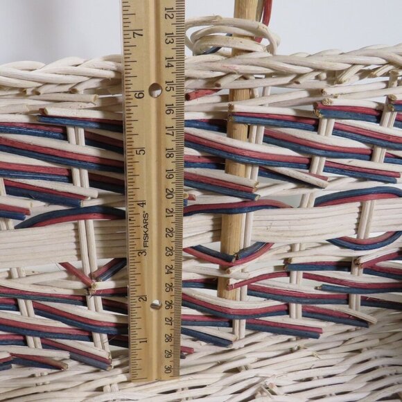 Red, White and Blue Cane Wicker Patriotic Basket: handle has some damage - Picture 9 of 13
